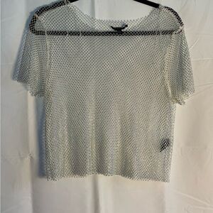 Buckle Short Sleeve Mesh Top in Silver